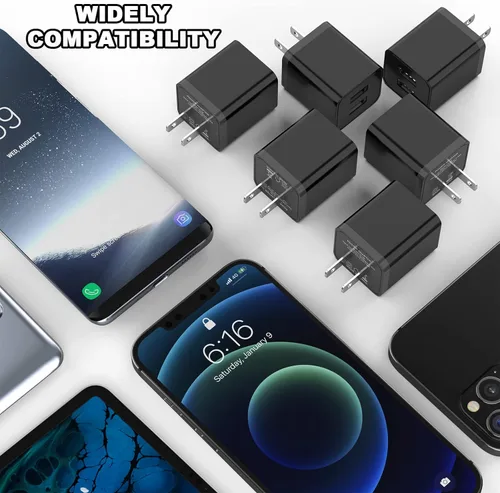 Vista 7 de iGENJUN - Paquete de 6 cargadores de pared USB, cargador de teléfono de 2.4 A, doble puerto USB, adaptador de enchufe de alimentación, bloque