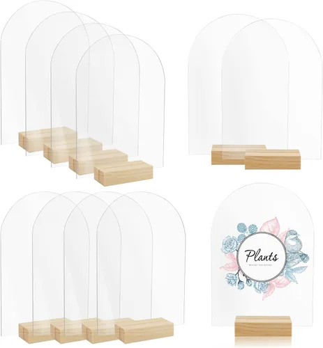 Vista 10 de Bercoor Paquete de 5 carteles acrílicos de arco transparente en blanco de 4 x 6 pulgadas con soportes de madera, hoja acrílica arqueada, números