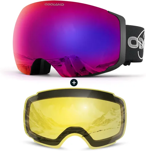 Vista 8 de Odoland Magnetic Interchangeable Ski Goggles with 2 Lens, Large Spherical Frameless Snow Snowboard Goggles for Men Women