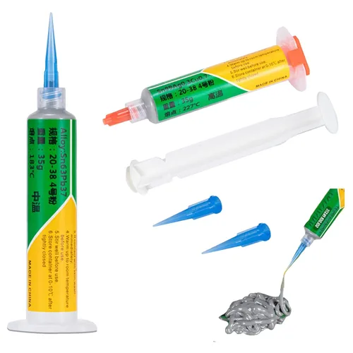 Vista 5 de Jeringa BGA de 1.23 oz de pasta de soldadura con plomo Sn63pb37 punto de fusión 361.4 °F, para electrónica PCB IC teléfono celular, CPU LED Bga