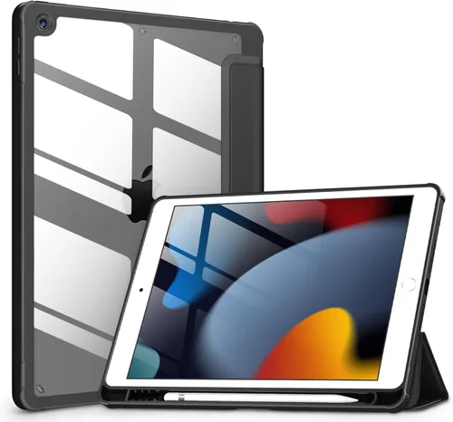 Vista 19 de VIKESI - Funda para iPad de 9ª / 8ª / 7ª generación de 10.2 pulgadas (lanzada en 2021/2020/2019), parte trasera transparente, cubierta de marco