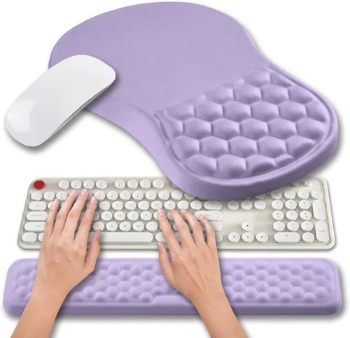 Vista 22 de Hokafenle Juego de alfombrilla de mouse ergonómica 2 en 1 con soporte para muñeca y reposamuñecas para teclado de computadora, con diseño de gel