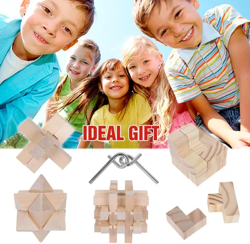 Vista 7 de Rompecabezas de rompecabezas para el cerebro, desafía tu mente con 5 rompecabezas para niños y adultos, juegos de coeficiente intelectual de metal