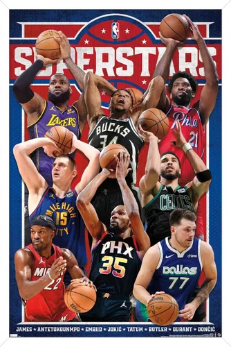Vista 13 de NBA League - Póster de pared Superstars 23, 22.4 pulgadas de largo x 14.7 pulgadas de ancho, versión enmarcada de madera de granero