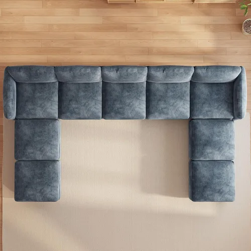 Vista 112 de Guyii Sofá modular de terciopelo, moderno sofá de 4 plazas de gran tamaño con 3 almohadas y reposapiés de almacenamiento, sofá convertible de 115.74