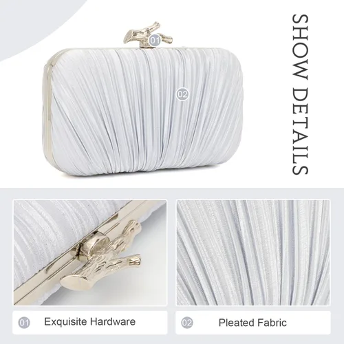 Vista 3 de Freie Liebe Bolso de mano para mujer, bolso de noche plisado con cadena para fiesta de boda