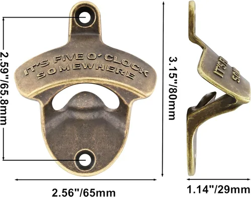 Vista 5 de Abridor de cerveza de montaje en pared, con rosca IT'S FIVE O'CLOCK SOMEWHERE, abrebotellas de bronce antiguo, para regalos