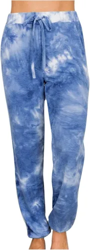 Stessotudo Pantalones casuales de teñido anudado para mujer, con cordón y cintura alta, pantalones de harén de ajuste holgado, pantalones de