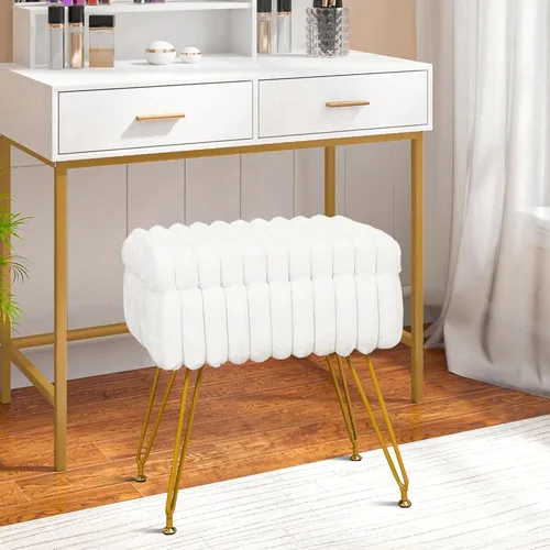 Vista 10 de xuperbonus Taburete de tocador de piel sintética negra con otomana de almacenamiento, silla de tocador para sala de maquillaje, taburetes de tocador