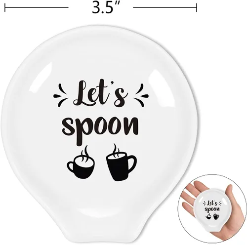 Vista 2 de Littlefa Divertido soporte de cuchara de café de cerámica con cita de café, soporte para cuchara de café, decoración de estación de café, accesorios