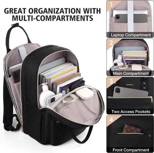 Vista 2 de YAMTION Mochila para computadora portátil para mujer, mochila escolar con cargador, mochilas estéticas para computadora para niñas, mochila