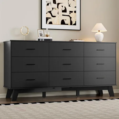 Vista 11 de BORNOON Cómoda para dormitorio con 7 cajones, cómoda moderna de 47.2 pulgadas de ancho con manijas de metal, base en forma de X y pata central