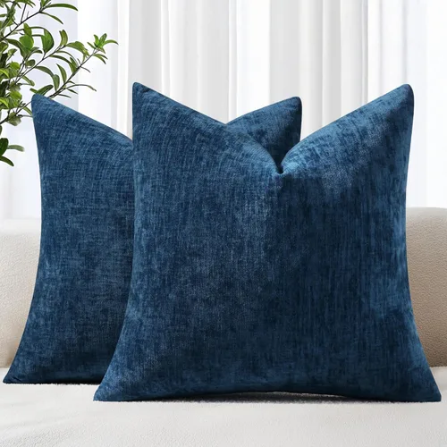 Vista 18 de decorUhome Juego de 2 fundas de almohada decorativas de felpilla Aqua Haze de 18 x 18 pulgadas, fundas de almohada suaves y sólidas teñidas