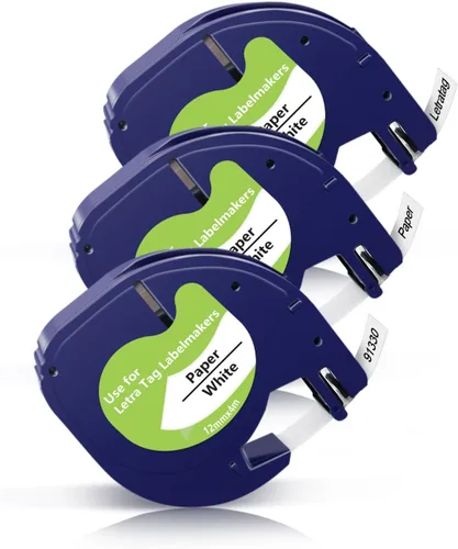 Vista 9 de 5 cintas de plástico 91331 de repuesto para Dymo Letratag de repuesto de 0.472 in x 13.1 ft (1/2 x 13) para DYMO LetraTag 200B LT-100H LT-100T Plus