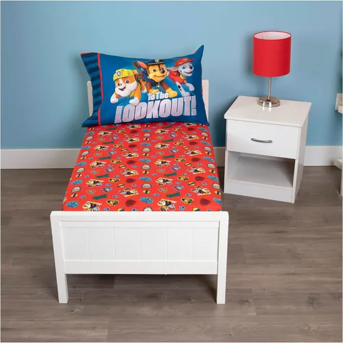 Vista 4 de Paw Patrol Juego de sábanas – Se adapta a cama infantil o colchón de cuna – Sábana bajera y funda de almohada reversible, color rojo