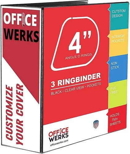 Vista 2 de Carpeta de 3 anillos de 4 pulgadas, paquete de 2 anillos en D resistentes, con capacidad para 800 hojas, cubierta de vista personalizable con 2