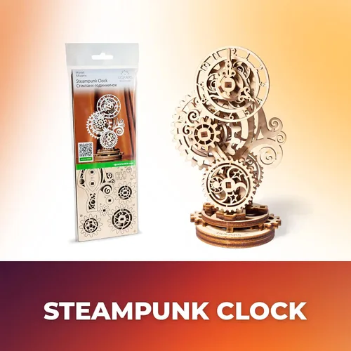 Vista 5 de UGEARS Reloj Steampunk 3D rompecabezas de madera para adultos – Kits de modelo de madera para adultos, kit mecánico de construir un reloj, relojes