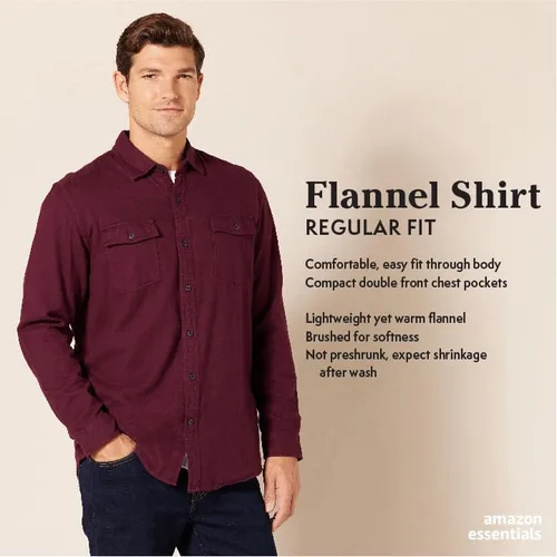 Vista 2 de Tienda Essentials Camisa de franela de manga larga con dos bolsillos para hombre