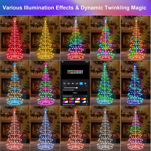 Vista 3 de Luz LED inteligente de árbol de Navidad cónico de 4 pies, luces preiluminadas para árbol de Navidad con aplicación y control remoto, bricolaje