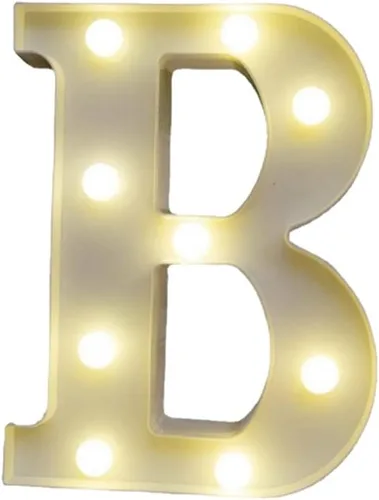 Anso Letras LED del alfabeto, números iluminados, letras de plástico blanco, decoración de pie de la A a la Z 0 ~ 9 (letra B)