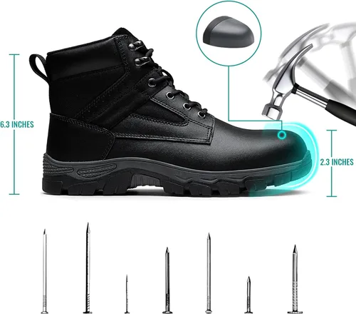 Vista 6 de Jousen Botas de acero con punta para hombre, impermeables, de combate, tácticas, militares, aisladas, botas de trabajo para hombres