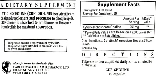 Vista 2 de Cytidine Choline/CDP 250mg 60 Caps - Fórmulas Ecológicas/Investigación Cardiovascular