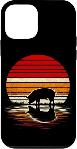 Vista 12 de iPhone 15 Pig Sunset Retro Style Safari Vintage 70s Case