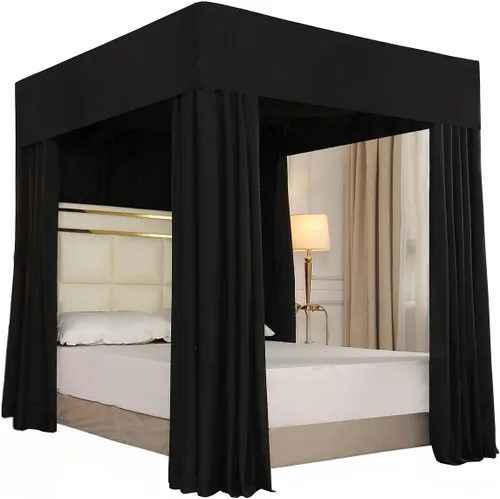 Vista 13 de Mengersi Cortinas de cama con dosel para decoración de dormitorio, no incluye postes (matrimonial, verde oscuro)