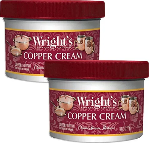 Wright's Esmalte y crema limpiadora de cobre y latón, 8 onzas, paquete de 2 unidades, limpia suavemente y elimina el deslustre sin arañazos, 8 onzas