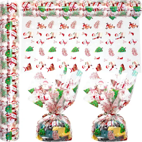 Vista 5 de AnapoliZ Rollo de Envoltorio de Celofán Navideño 100 Pies de Largo X 16 Pulgadas de Ancho 2.3 Mil de Grosor, Cristalino Transparente con Diseños