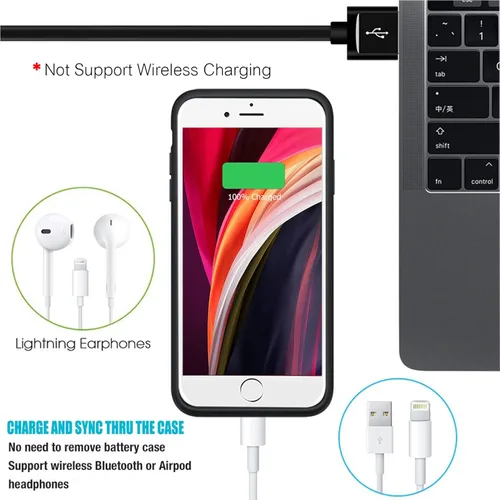 Vista 6 de Funda de batería para iPhone 8/7/6s/6/SE 2020 (2ª generación), 6500 mAh, cargador portátil, batería recargable, funda de carga compatible con iPhone