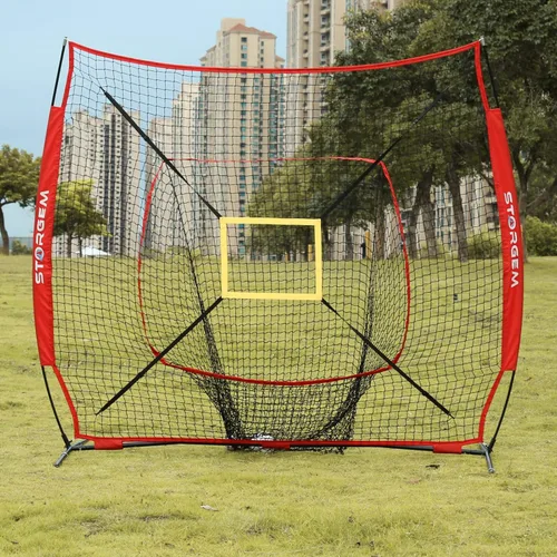 Vista 7 de Storgem Baseball and Softball Practice Net 7×7ft Portable Hitting Pitching Batting Training Net Baseball Backstop Net with Batting Tee and Strike