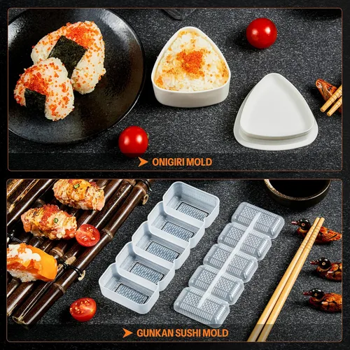 Vista 6 de ISSEVE Kit para Hacer Sushi, 25 en 1 Fabricador Bazooka de Sushi con Moldes de Sushi, Estera de Bambú, Palillos de Bambú, Cuchillo de Sushi, Molde