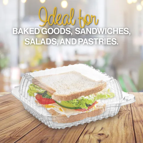 Vista 3 de 50 recipientes de plástico transparente, tapa con bisagras de 8 x 8 x 3 pulgadas, recipientes de alimentos para alimentos, cajas de fresas