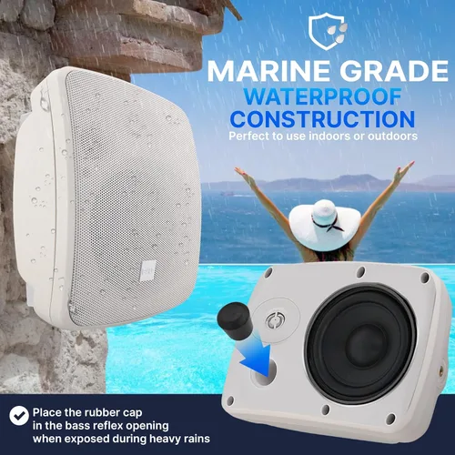 Vista 4 de Pyle Altavoz para Patio al Aire Libre Resistente al Agua - 3.5" 2 Vías, Montaje en Pared/Techo, Altavoz Dual Resistente a la Intemperie con Rejilla