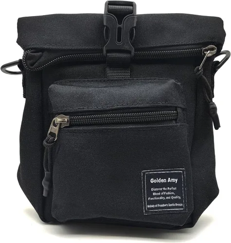 Foldable Top Black Nylon Sling Bag with Back Mesh Pocket Versatile Crossbody Phone Pouch - Unisex Design