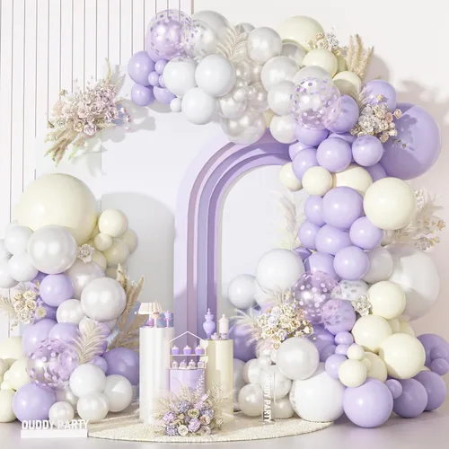 Vista 27 de Kit de arco de guirnalda de globos rosa, oro rosa, blanco, rosa y morado, globos de confeti, globos de látex, calcomanías de mariposa, decoraciones