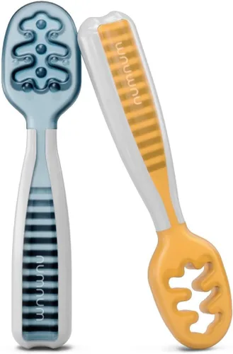 NumNum Juego de cucharas para bebé, utensilios esenciales Pre-Spoon GOOtensils para 6+ meses, cucharas de autoalimentación de primera etapa para