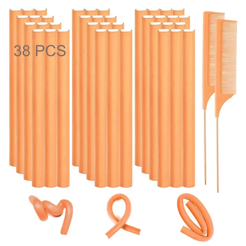 Vista 8 de 36 Flexi Rods Rodillos para el Cabello, Varillas de Espuma Flexible para Rizar Cabello Largo y Corto - Rodillos Curvables sin Calor con 2 Peines