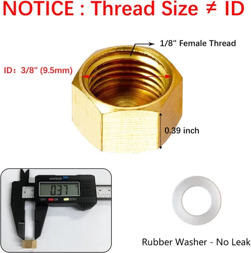 Vista 2 de Tapón de tubo de latón de 1/8 pulgadas NPT (3/8 pulgadas de diámetro interior), tapas de enchufe hembra de rosca hexagonal exterior, accesorios