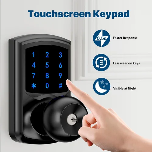 Vista 4 de Hidalife Cerradura de puerta de entrada sin llave con código, cerradura de puerta con teclado con asa, cerradura digital de pantalla táctil