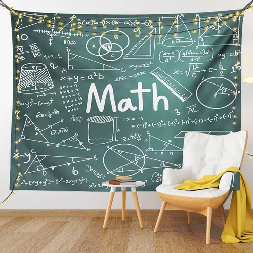Vista 9 de Lunarable Tapiz de sala de matemáticas, tablero lleno de dibujos, fórmulas, formas, teoría, lecciones matemáticas, decoración para colgar