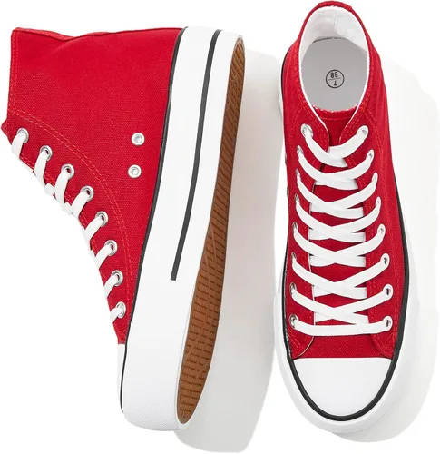 FRACORA Zapatos de lona para mujer, zapatos de lona con cordones y plataforma blanca y negra