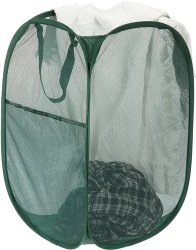 Vista 6 de PATIKIL Cesta de malla para lavandería, bolsa plegable con asas para lavandería, viajes, color beige