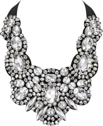 Flyonce - Collar de diamantes de imitación con cuentas de cristal, collar tipo babero con cuentas gruesas, joyería para mujer
