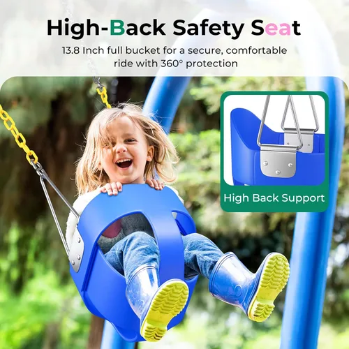 Vista 4 de DECORLIFE Asiento de columpio para niños pequeños, columpio para bebé al aire libre con cadenas recubiertas, silla de columpio de cubo completo