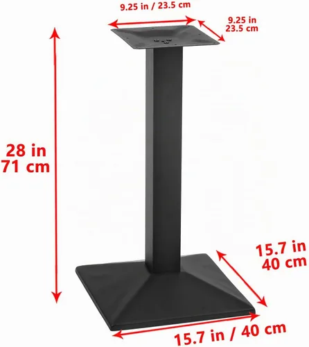 Vista 3 de MBQQ Base de mesa de restaurante rectangular industrial de 15.7 x 15.7 pulgadas con columnas cuadradas de 3 pulgadas de longitud lateral, patas
