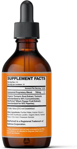 Vista 3 de Cúrcuma orgánica, cúrcuma en gotas con Bioperine extracto de fruta de pimienta negra.