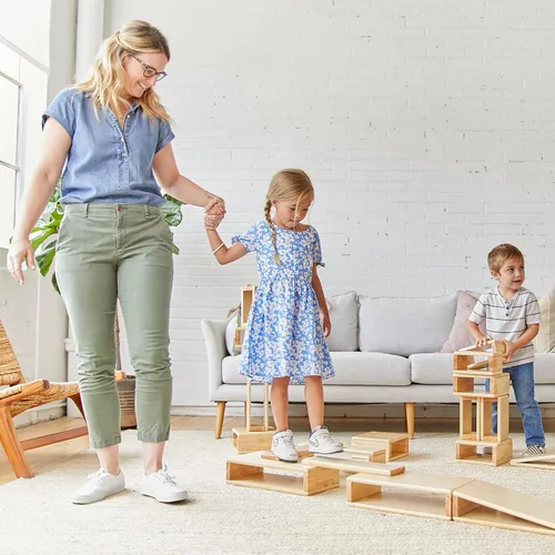 Vista 9 de ECR4Kids Juego de bloques huecos, juguetes de madera, color natural, 18 piezas