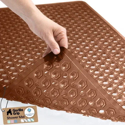Vista 33 de GORILLA GRIP - Alfombrilla patentada para bañera y ducha, tapete lavable para el piso de la bañera, ventosas y orificios de drenaje para mantener
